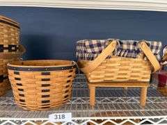 Longaberger round basket, basket w/ handles & pedestal