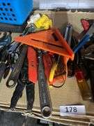 Pliers, adjustable wrenches. Tape measurers, stone, misc