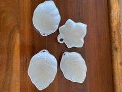 6 piece teacup and saucers, chicken plates, leaf dishes
