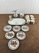 Vintage Souvenir Porcelain Lot – Heraklion Museum Plates, Giubileo 2000 Tray, Mini Pitchers, and Espresso Cups one broken handle