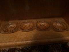 3 glass candleholders, pattern glass dishes, pink Depression glass bowls, covered glass box