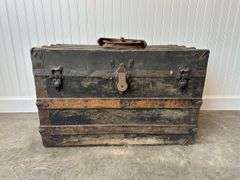 Antique Steamer Trunk & 7” Cast Iron Pulley
