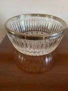 Cake plate, pressed glass bowl with silver plated rim