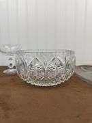 Crystal glasses and bowl, pressed glass round divided plate