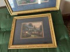 9.5” x 11” Thomas Kinkade framed picture, 12.5” x 15.5” cottage picture