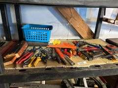 Pliers, adjustable wrenches. Tape measurers, stone, misc