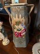 Nippon pitcher (damaged) 12", 2 figurines made in Japan 9"