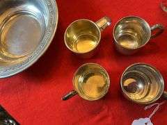 Randall Sterling Silver 9” bowl, 4 sterling silver cups