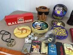 Misc Camel and Smokin’ Joe’s lighters, tins, crown bags, cigar box, coca-cola collector bottles Nascar themed