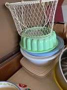 Wicker baskets, wood accessories, plastic containers, miscellaneous