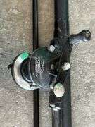 2 boat seats, fishing rods and tackle box