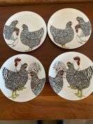 6 piece teacup and saucers, chicken plates, leaf dishes
