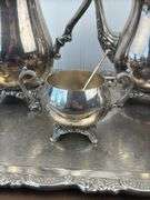 Oneida silver plated tea service set on 24.5” by 13.5” double handled tray