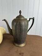 Vintage Pitcher & Teapot Lot – Fiesta Style Disc Pitcher with Two silver plate Teapots