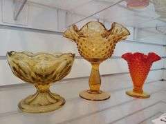 Fenton Hobnail Compote, Anchor Hocking Fairfield Compote, Fenton Amberina Hobnail Petite Vase