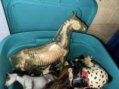 Large lot of vintage model horses, dolls on stands