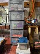Storage containers w/ hardware , bits, trimmer & misc