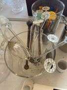 Bar wear, decanters, small ice bucket, picks, stirrers, corkscrews