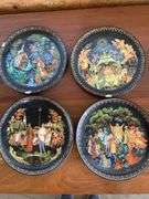 12 - 7.5” Russian designed wall plates (2 are chipped), decorative bird tray