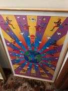Signed Peter Max Earth Day framed poster 27” x 39”
