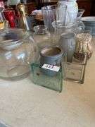 Vases, clear apple jar, miscellaneous