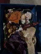 2 tubs with Craft supplies, figurines, artificial floral