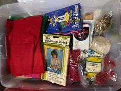 2 tubs with Craft supplies, figurines, artificial floral