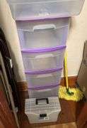 Large lot of storage boxes and shelves