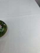 Crystal covered vanity dish, painted round porcelain dish, wood bead necklace