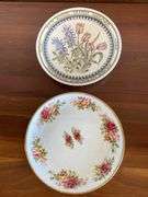 12 plates various flowers, “ceramiche Italy” (some chips), Dutch plate, Royal Albert ornament, England plate, Limoges trinket dish