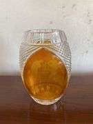 Amber cut to clear golf vase on wood stand