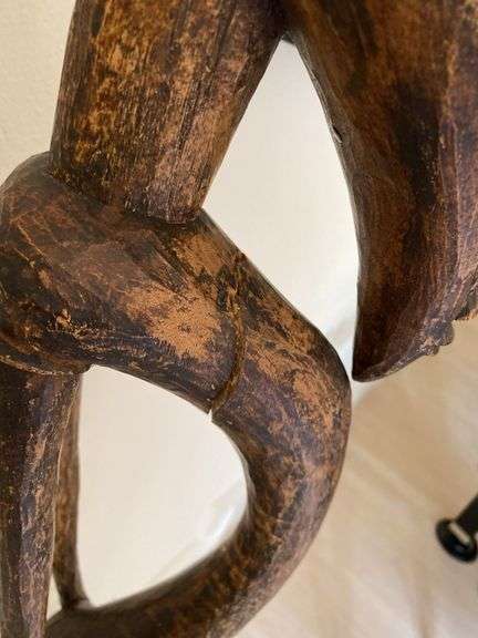 Primitive African wood carved 56” h statue