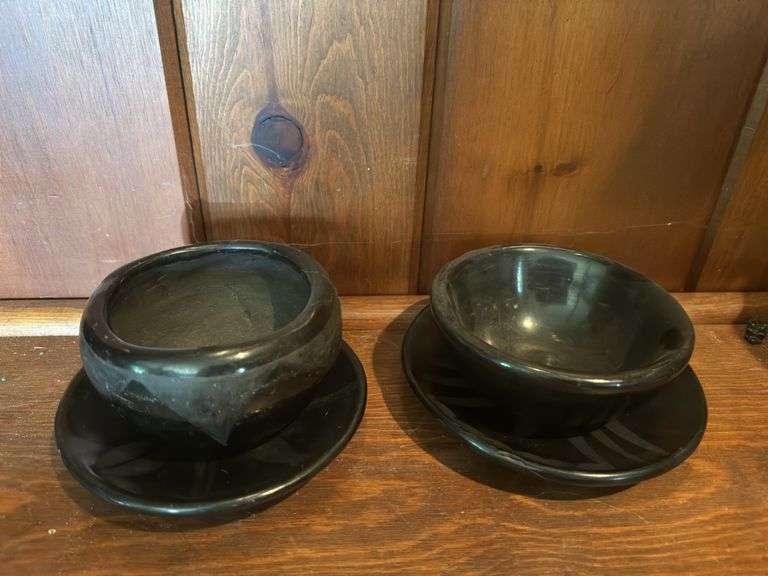 2 Maria Martinez Native American pottery bowls and saucers signed