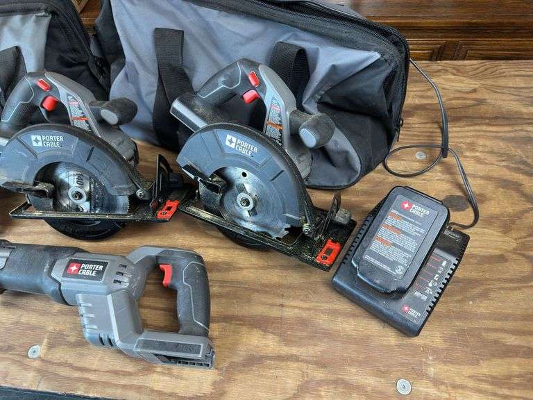 Porter Cable saws two chargers and one battery