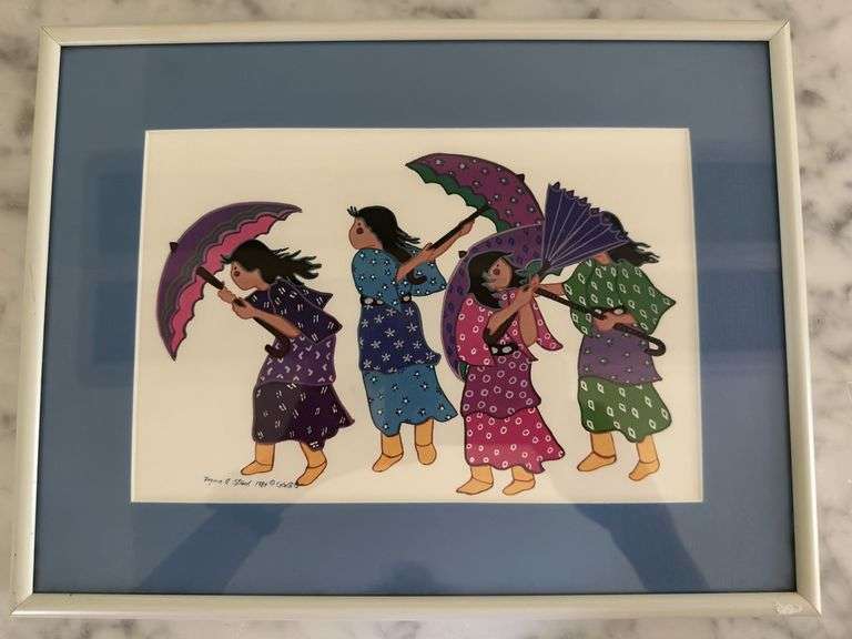 2 prints: what happened to the rain print by Virginia Stroud 10” X 13” : cross stitch 13” X 14” image