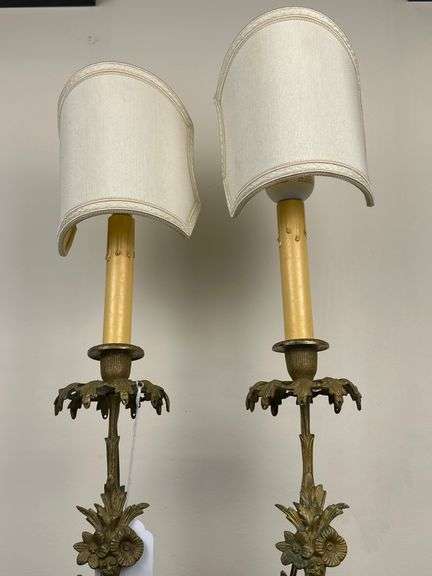 Pair of 24” Pair of Bronze and Marble Table Lamps