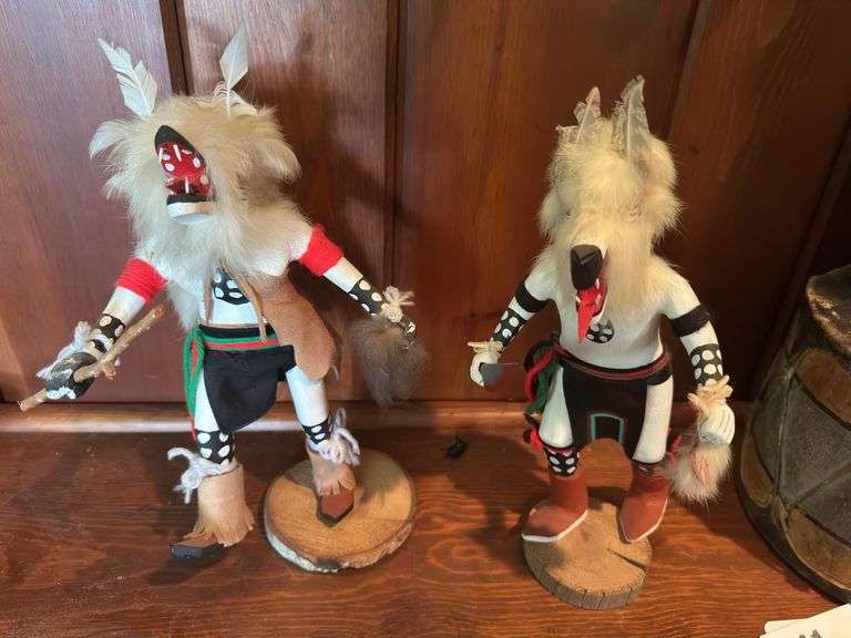 Pair of 11” signed White Wolfman Kachina Dolls