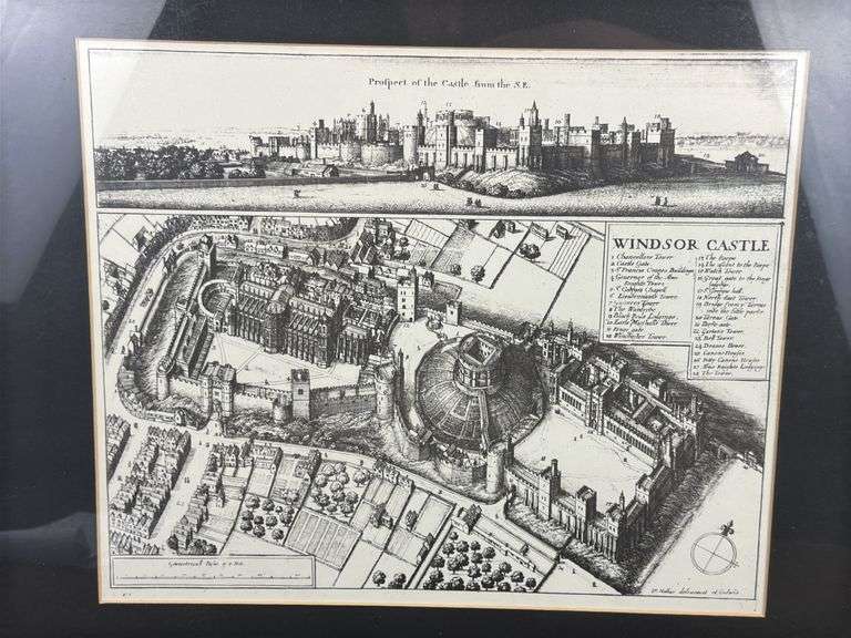 Framed prints, Windsor castle, street drawing, 6 sailboat pictures