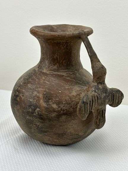Pre-Columbian Style Pottery Vessel with Hummingbird Effigy Handle image