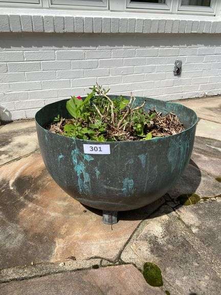 2 copper planters 21”d x 14.5”h (heavy items, must have your own help to load)