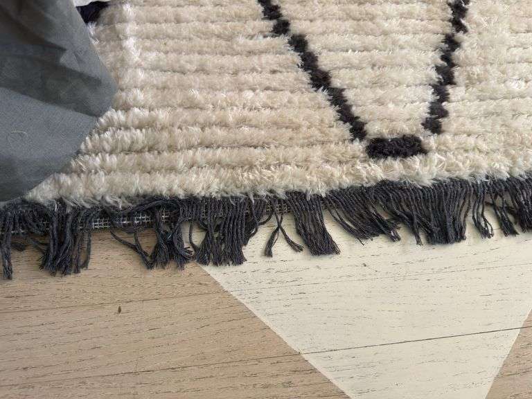 Alice cream/charcoal polyester rug  3’8” x 5’8” with fringe