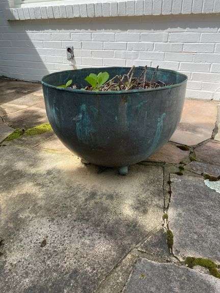2 copper planters 21”d x 14.5”h (heavy items, must have your own help to load) image