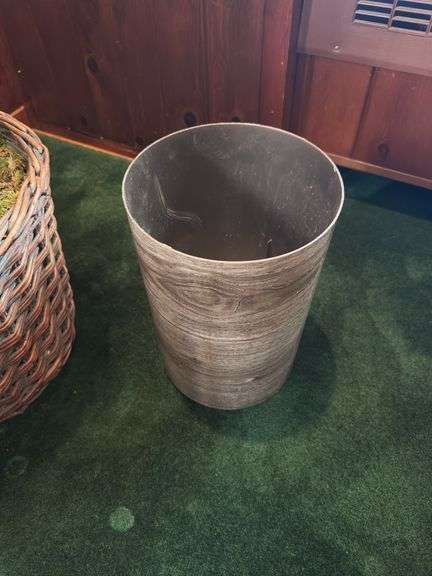 Artificial tree in woven basket 57” tall, trash can
