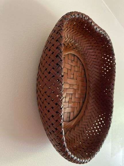 21” woven rattan tray, 9” x 11” basket