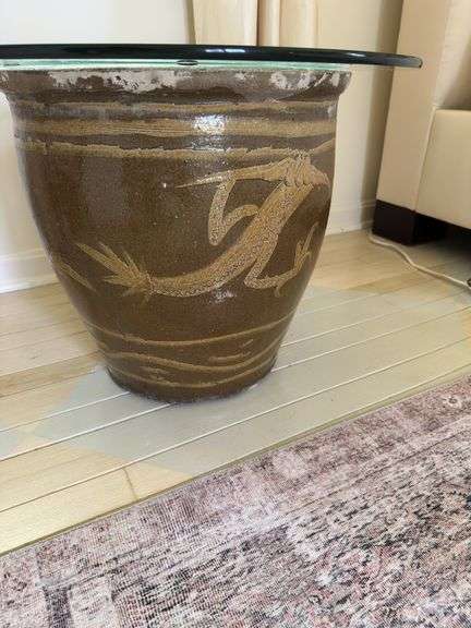 24” glass on  Chinese Black Egg Pottery plantar