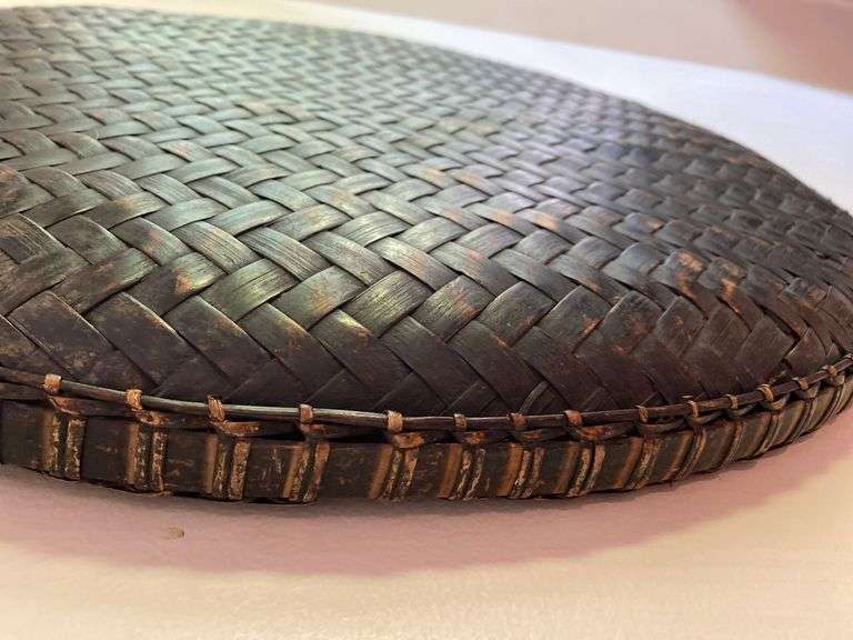 21” woven rattan tray, 9” x 11” basket