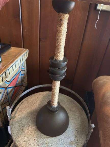 Table lamp with burlap shade 29”