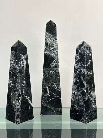 Trio of Black Marble Obelisks