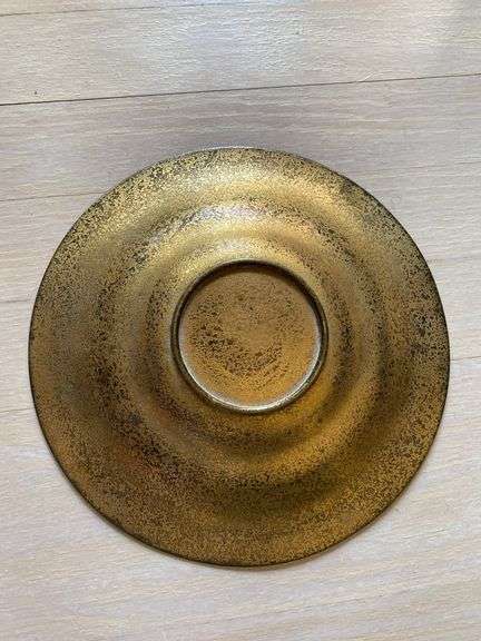9” bronze bowl, geode with amethyst crystals 6” x 5”