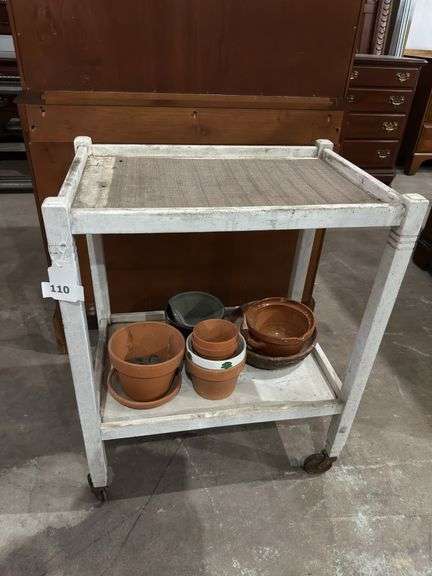 Garden potting cart with misc pots